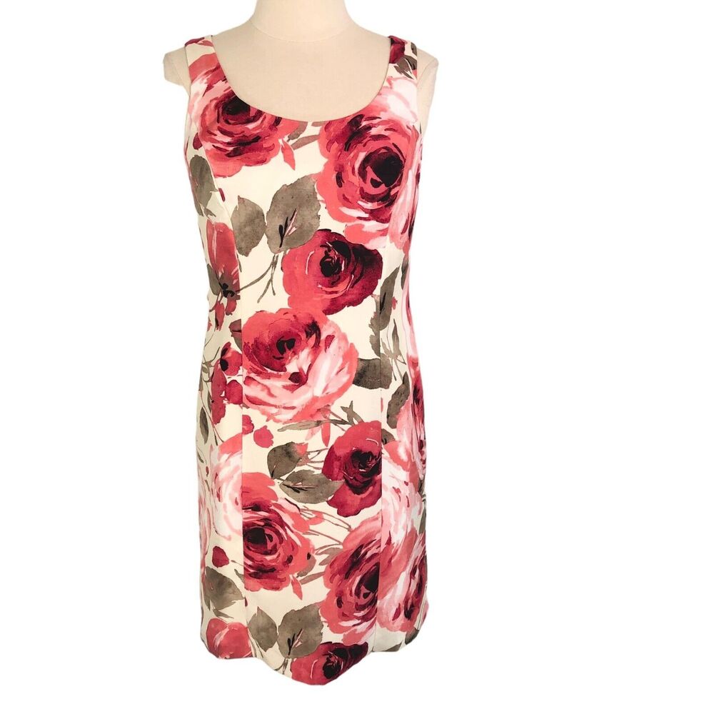 Alex Marie Career Sheath Dress Lined Knee Length Boat Neck Sleeveless 6P Floral